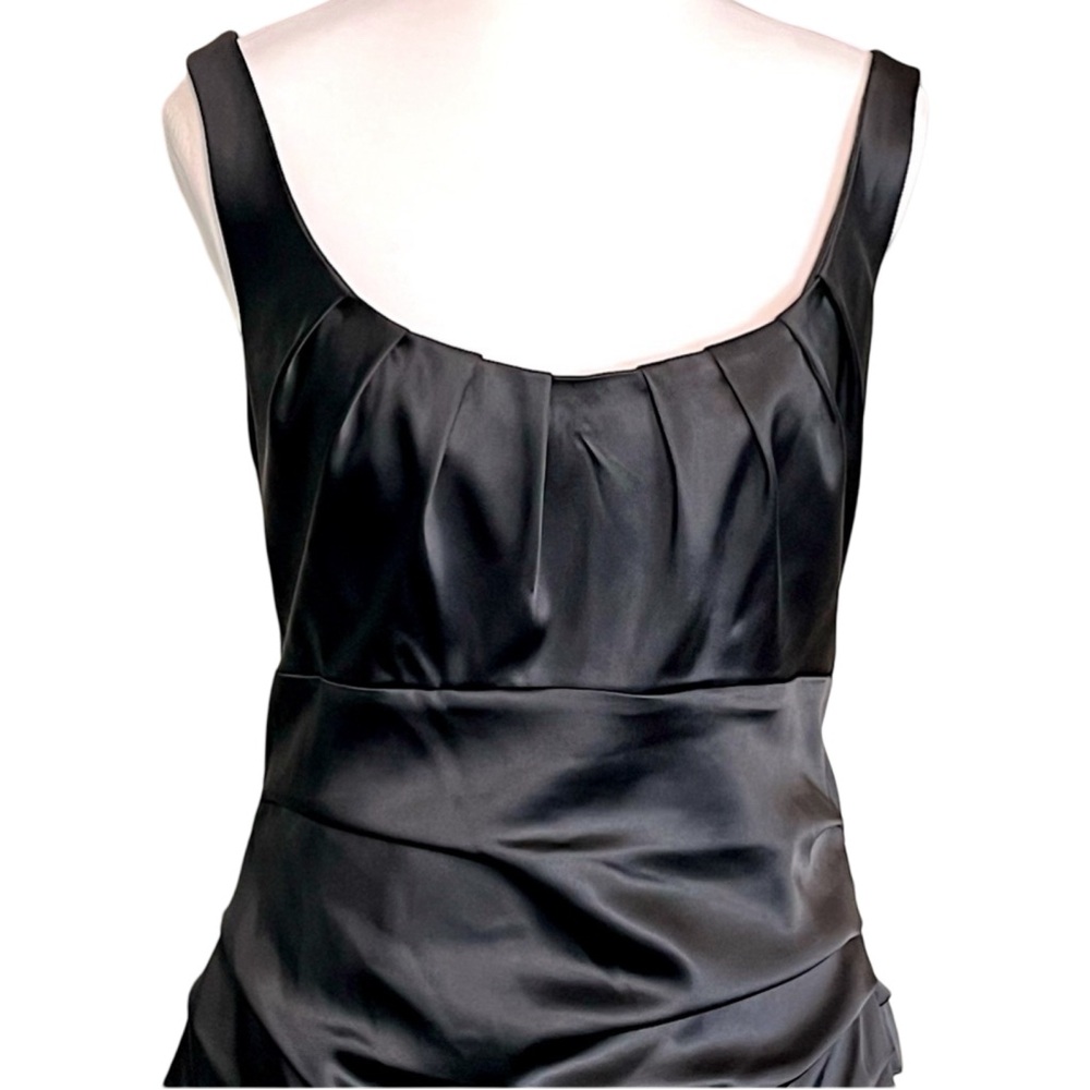 Suzi Chin for Maggy Boutique Black Rushed Satin Cocktail Dress 14 Elegant LBD